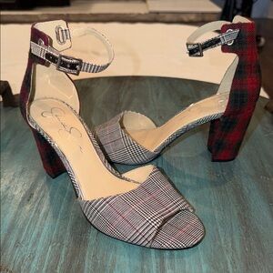Jessica Simpson Plaid Block Heel Sandals – Size 10